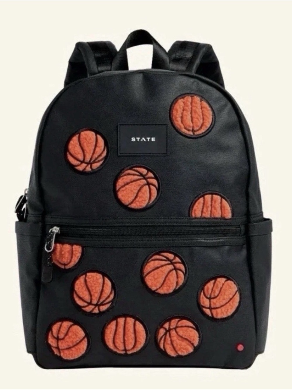 STATE Black Backpack with Orange Fuzzy Basketball Appliqués NWT